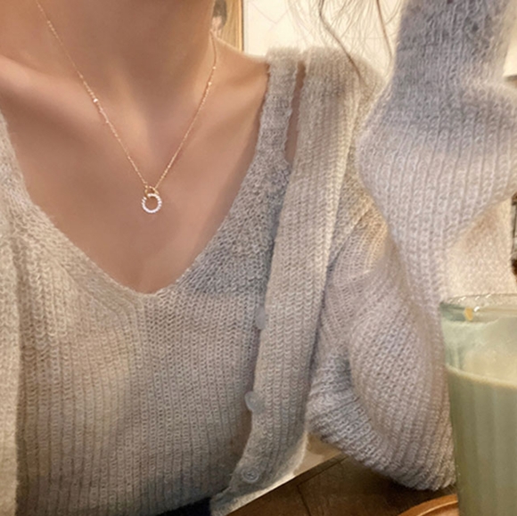 14k gold over sterling silver diamond circle necklace - Picture 5 of 11